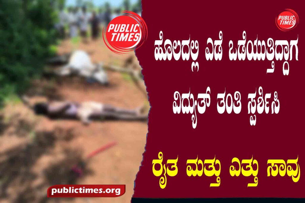  Touch an electric wire while breaking in the field : farmer and ox die ಹೊಲದಲ್ಲಿ ಎಡೆ ಒಡೆಯುತ್ತಿದ್ದಾಗ ವಿದ್ಯುತ್ ತಂತಿ ಸ್ಪರ್ಶಿಸಿ : ರೈತ ಮತ್ತು ಎತ್ತು ಸಾವು