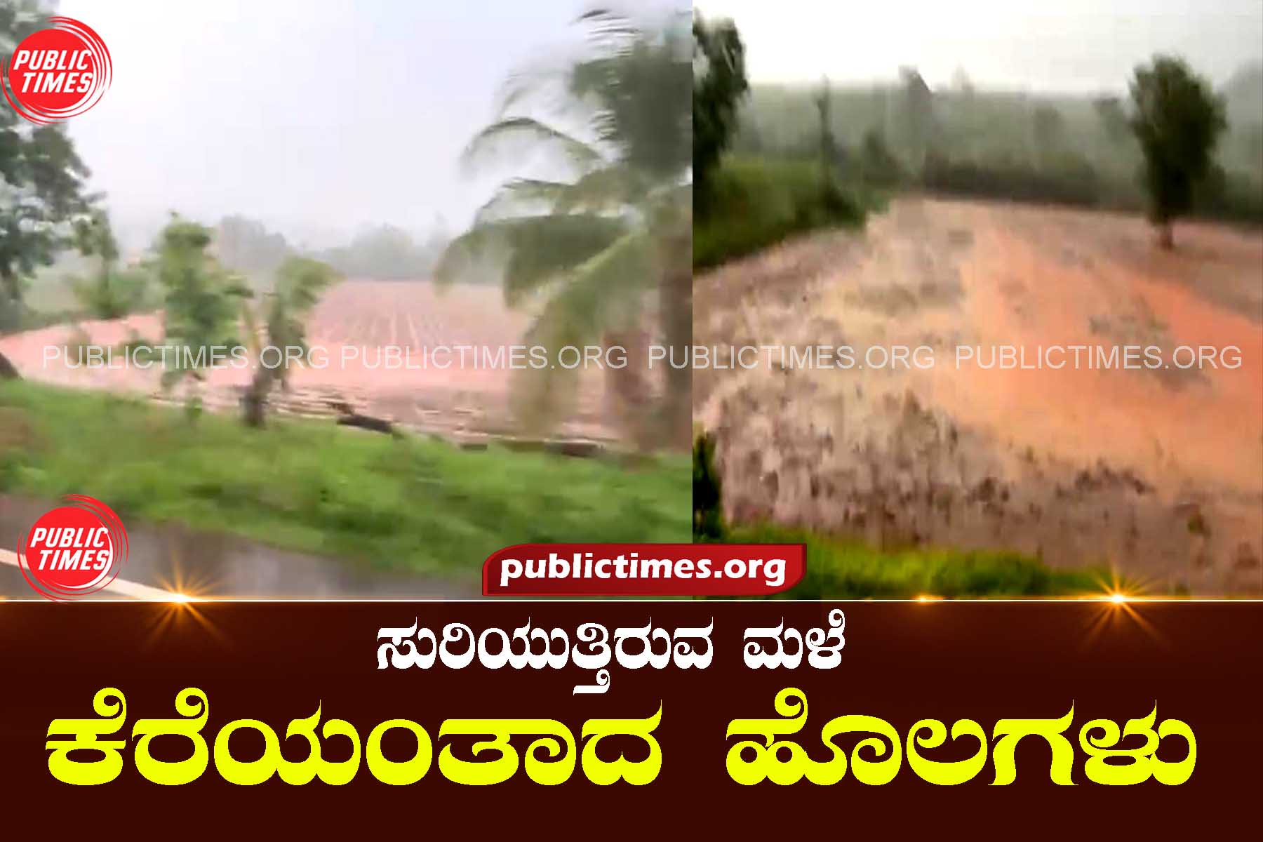 Pouring rain : Lake-like fields ಸುರಿಯುತ್ತಿರುವ ಮಳೆ : ಕೆರೆಯಂತಾದ ಹೊಲಗಳು